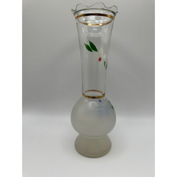 Bartlett Collins Frosted Hand Painted Gay Fad Vase 9"H x 3"Diam. Blue & white - Picture 5 of 8